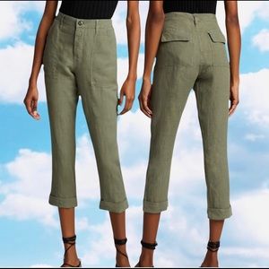 FRAME DENIM Le Beau Linen Capri Pant Olive Green Military Army Revolve Y2K